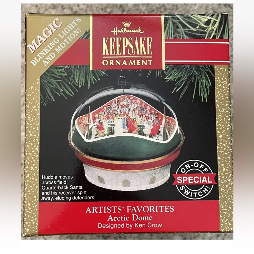Hallmark Vintage Christmas Ornament ‘Arctic Dome’ Football Santa Moves & Blinks